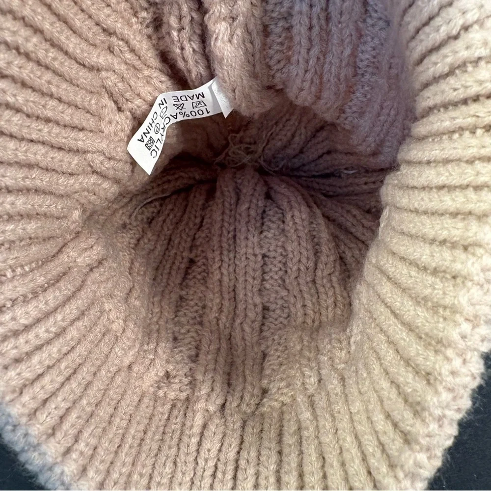 Fas Jeans Kids Cream Knit Outdoor Cozy Beanie Hat with Faux Fur Pom Poms